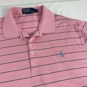 Polo Ralph Lauren Pink Striped Polo‎ Shirt Short Sleeves Pima Cotton Size Large